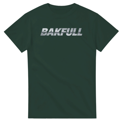 Grafisk textdesign Bakfull i sportig stil på mörkgrön t-shirt