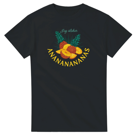 Illustration av skivad ananas i retrostil på en svart t-shirt