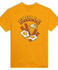 Färgglatt frukostmotiv med stekt ägg och juice – lekfull t-shirt design
