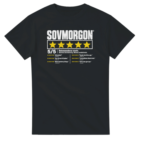 Satirisk design med recensioner av sovmorgon på svart t-shirt