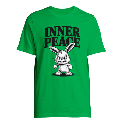 Provokativ textdesign med arg kanin på grön t-shirt