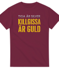 Rolig t-shirt för den som gissar med stil – vinröd modell med gult tryck