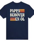 Marinblå T-shirt med retro grafik och texten Pappa behöver öl för öldrickande pappor