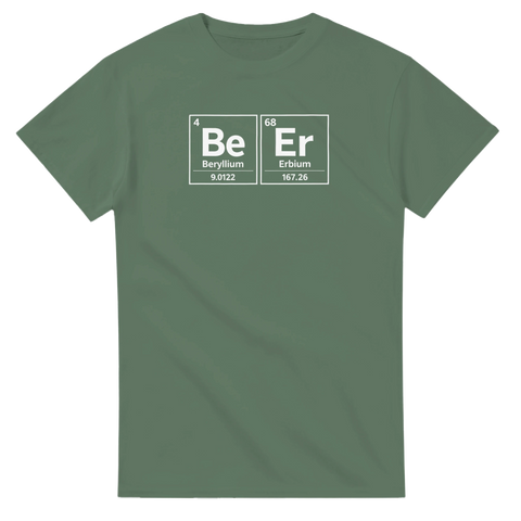 Periodiska systemet "Be Er" (Beryllium, Erbium) t-shirt i olivgrön.