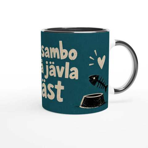 Mugg med texten Min sambo är så jävla bäst och en svartvit katt.
