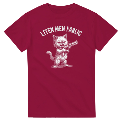 Mörk humoristisk illustration av beväpnad kattunge – grafisk t-shirt med text