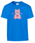 Rosa nalle med rosetter och hjärta – blå t-shirt för barn