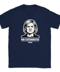 Mörkblå t-shirt med statement-design föreställande Magdalena Andersson inför valet 2026