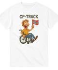 Rolig t-shirt med norsk språkordvits, texten "CP-TRUCK" och tecknad figur med norsk flagga