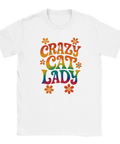 T-shirt med färgglad retrotext "CRAZY CAT LADY" och blommor