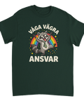 Retro motiv med tvättbjörn i slips och texten Våga vägra ansvar – humoristisk design