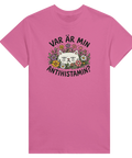 Grafiskt tryck med texten Var är min antihistamin och blommor – humoristisk design