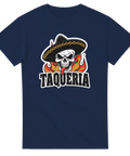 Mörkblå t-shirt med grafiskt Taqueria-tryck i rå vintagestil