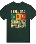 T-shirt med färgade bokstavsrutor och en engelsk ordvits om dad jokes och kemi
