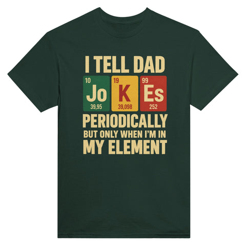 T-shirt med färgade bokstavsrutor och en engelsk ordvits om dad jokes och kemi