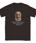 Brun t-shirt med humoristiskt tryck om nattskift och åldrande