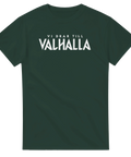 Vikingainspirerad t-shirt med vit text på mörkgrön bakgrund