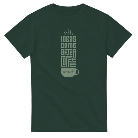 Mörkgrön t-shirt med ett kreativt kaffetryck och text i vintage-stil