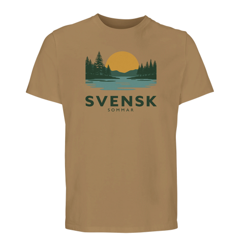 Klassisk vintagedesign med motiv av svensk natur på brun t-shirt
