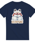 Marinblå t-shirt med motiv av snögubbar i en kram – charmig illustration