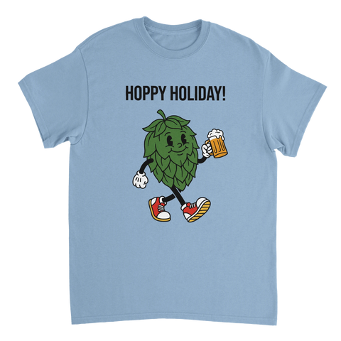 Vintage inspirerad humlekaraktär med ölmugg på en ljusblå t-shirt