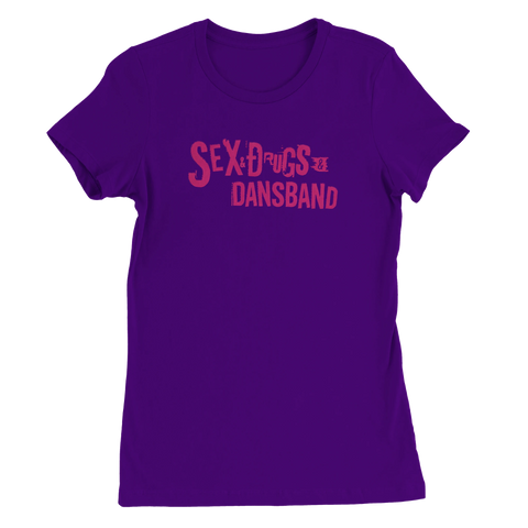 Rolig t-shirt parodi på Sex Pistols med Sex, drugs och dansband på tröja för damer, lila