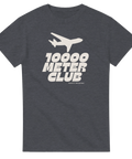 Mörkgrå melerad t-shirt med minimalistiskt flygplansmotiv och textbaserat tryck