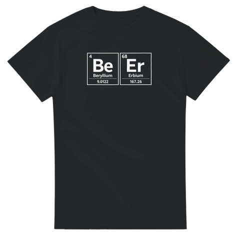 Be Er (Beryllium, Erbium) periodiska systemet-tryck på svart t-shirt.