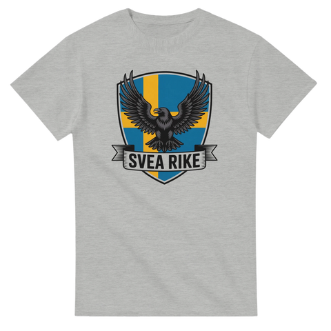 Gråmelerad t-shirt med grafiskt tryck av svensk flagga och korp