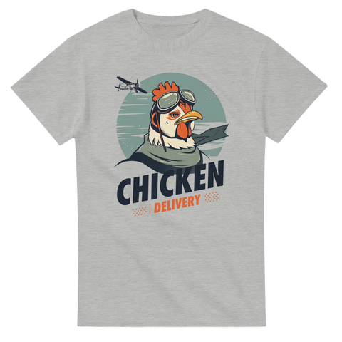 Flygar-kyckling i grafisk stil med retrokänsla – gråmelerad t-shirt