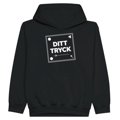 Black youth fleece hoodie with the text “Ditt tryck”
