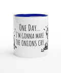 Mugg med texten One day I'm gonna make the onions cry, lök och en tecknad kock.