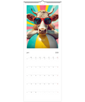 Cool ko i röda solglasögon med badboll framför retro solstrålar, Väggkalender 2026.