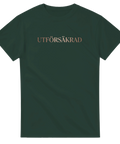 Stilren typografi med ordet Utförsäkrad – satirisk t-shirt för upptagna män