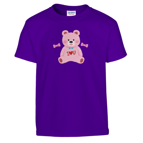 Gullig rosa nallebjörn med texten I Love U – lila t-shirt barn