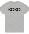 Gråmelerad t-shirt med provokativt typografiskt tryck och spetsig attityd