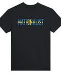 T-shirt med texten Nationalist i blågul flaggdesign på bröstet