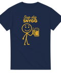 Mörkblå t-shirt med lekfull illustration och texten Sup dig snygg