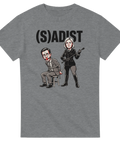 Mörk humoristisk design föreställande svenskt maktspel på gråmelerad t-shirt