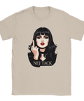 T-shirt med uttrycksfullt motiv av kvinna som visar fingret