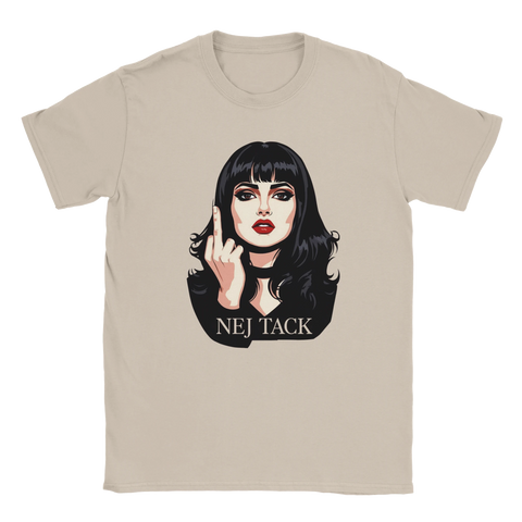 T-shirt med uttrycksfullt motiv av kvinna som visar fingret