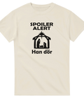 Citat-t-shirt med Spoiler Alert Han Dör och minimalistisk julkrubba på en naturvit tröja