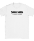 T-shirt med provokativ textdesign om yttrandefrihet och satir