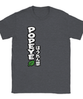 Mörkgrå t-shirt med nostalgiskt Popeye-tryck och grafisk illustration