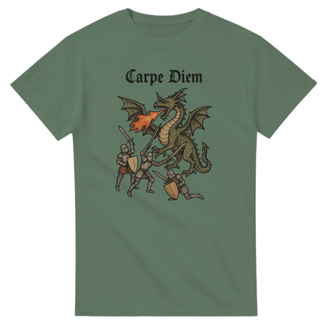 Carpe Diem Middle Ages i illustration, rödtonad färgskala, varierande linjetjocklek, mjuka gradienter