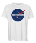 Vit oversized t-shirt med ironisk NASA-inspirerad raketforskare-logotyp