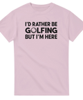 Ljusrosa t-shirt med statement-tryck för golfare med humor