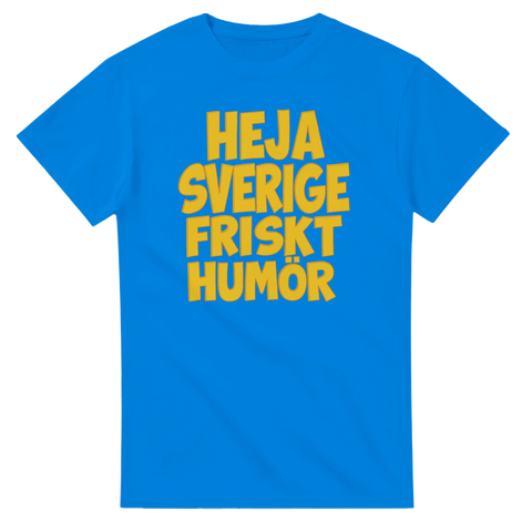 Rolig svensk humor t-shirt med tryck Heja Sverige Friskt Humör