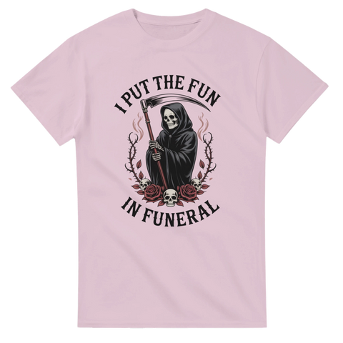 Mörk humoristiskt motiv med Grim Reaper och text – gotisk t-shirt