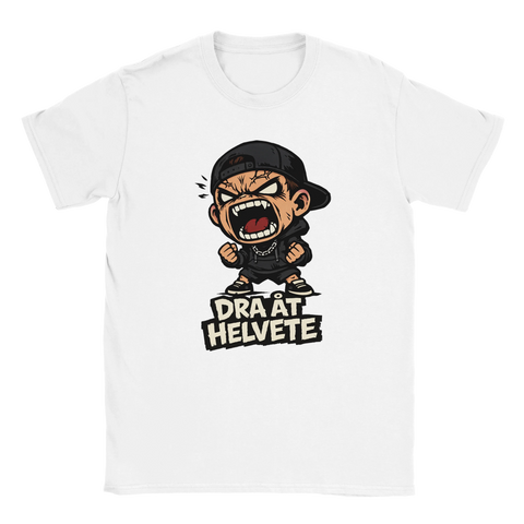 Snygg Vit t-shirt med kaxig statement-design och satirisk seriefigur